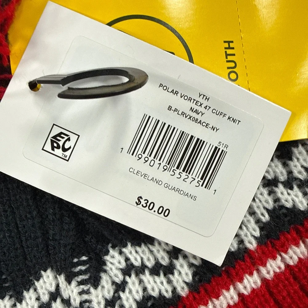 47 Brand Cleveland Guardians YOUTH Beanie Polar Vortex Pom Knit Hat Navy NWT